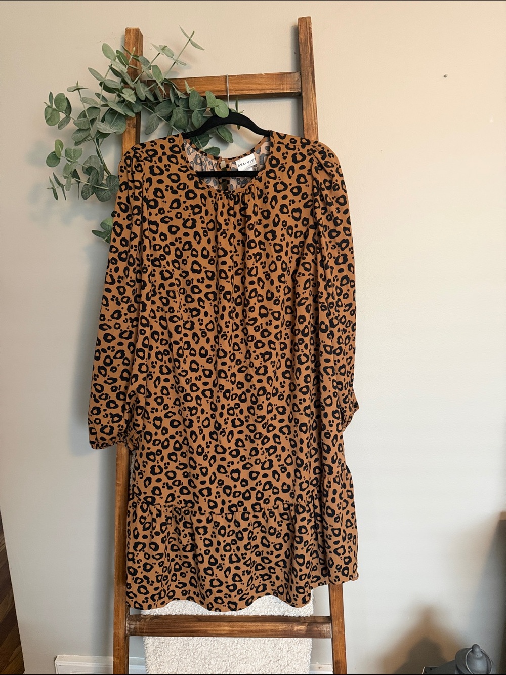 Ava & Viv Brown and Black Leopard Print Long Sleeve Dress